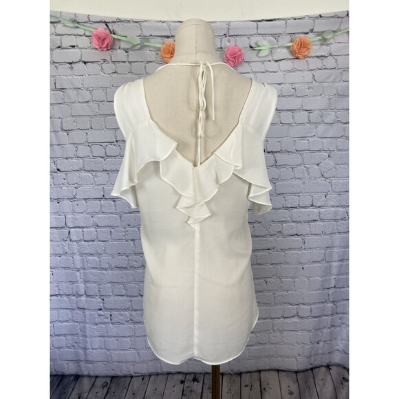LAST CHANCE Express Small White Cream Ruffle Button Blouse - Picture 4 of 6